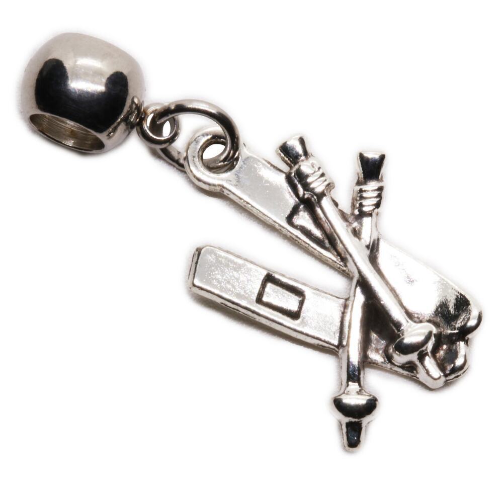 Dave The Bunny Ski Charm With Stainless Steel Connector Bead, Metal Alloy Skis